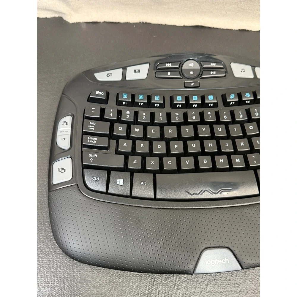 Logitech K350 Wireless Wave Keyboard Dongle Full Size Black Ergonomic Media Keys